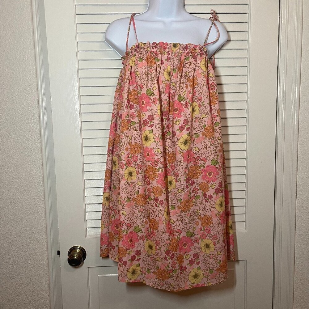Wishlist Apparel Floral Mini Dress Small Pink Boho Tie Strap